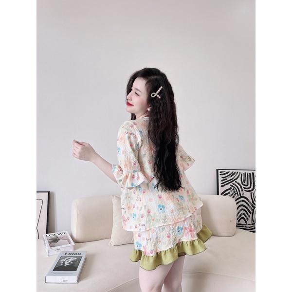 Đồ Bộ Nữ lụa xốp phối nơ ngực, vòng 1 &lt; 90cm, Freesize 40-65kg, tùy chiều cao