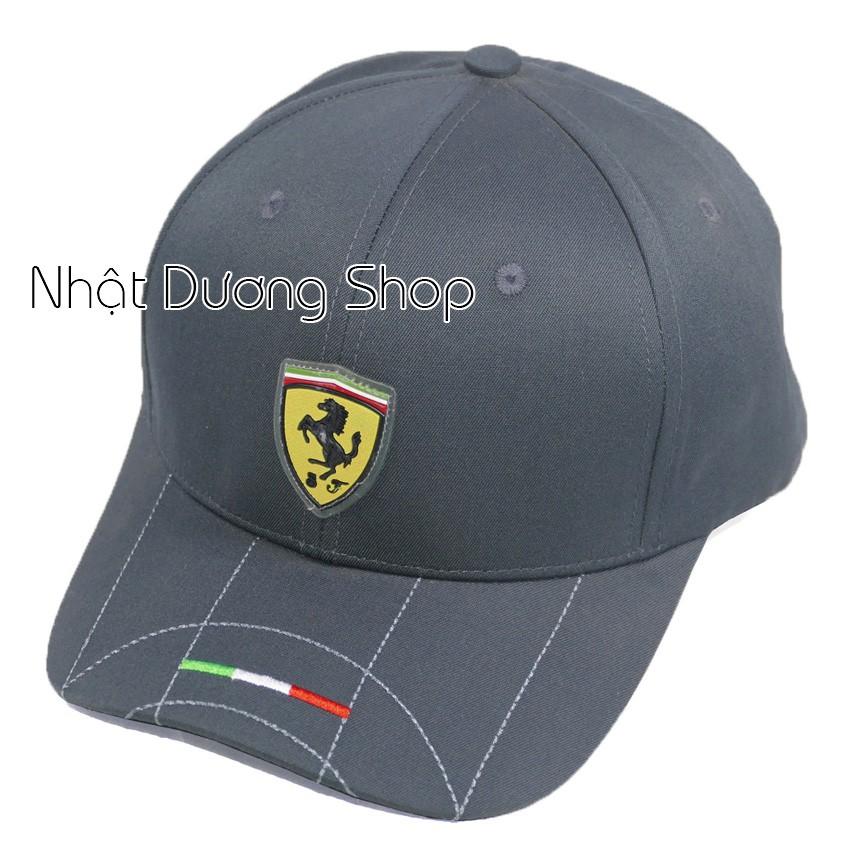 Nón kết nam đẹp logo nhựa mềm ngựa vàng, khóa gài Ferrari