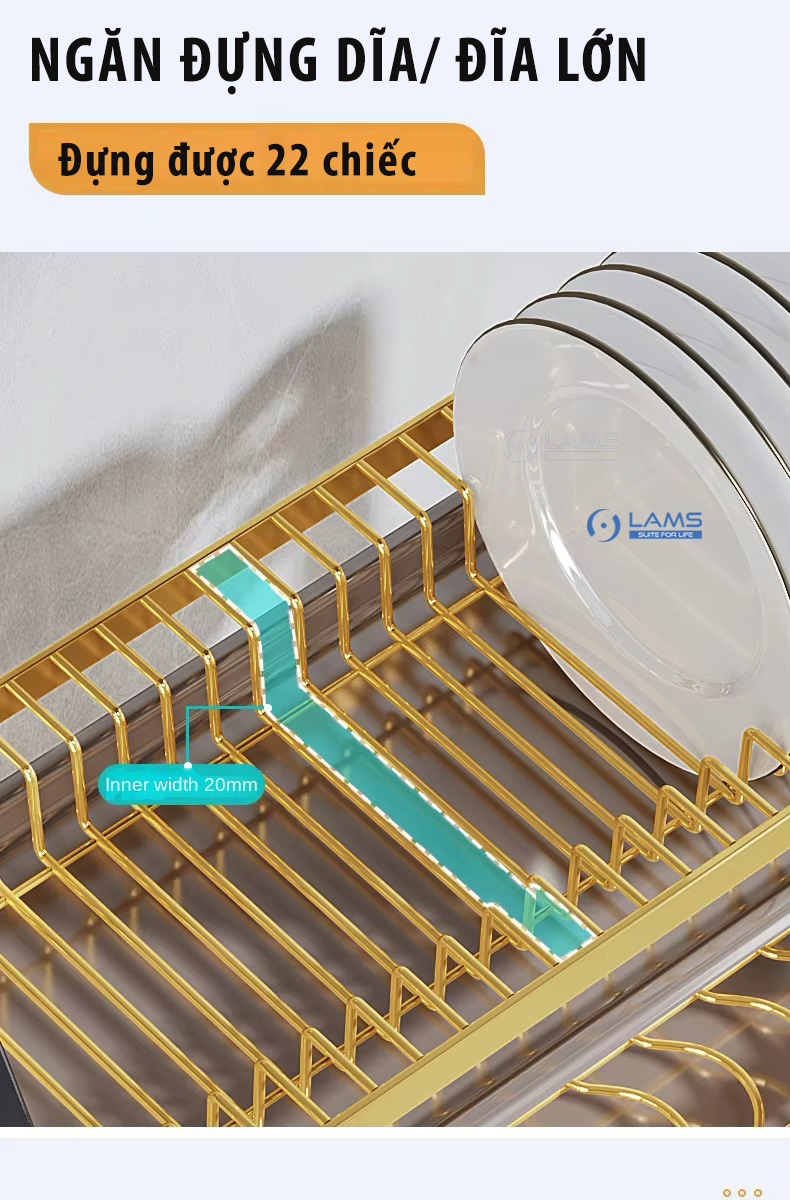 [Size lớn] Kệ úp bát đĩa 2 tầng bằng thép không gỉ sơn tĩnh điện kết hợp giá dắt dao thớt
