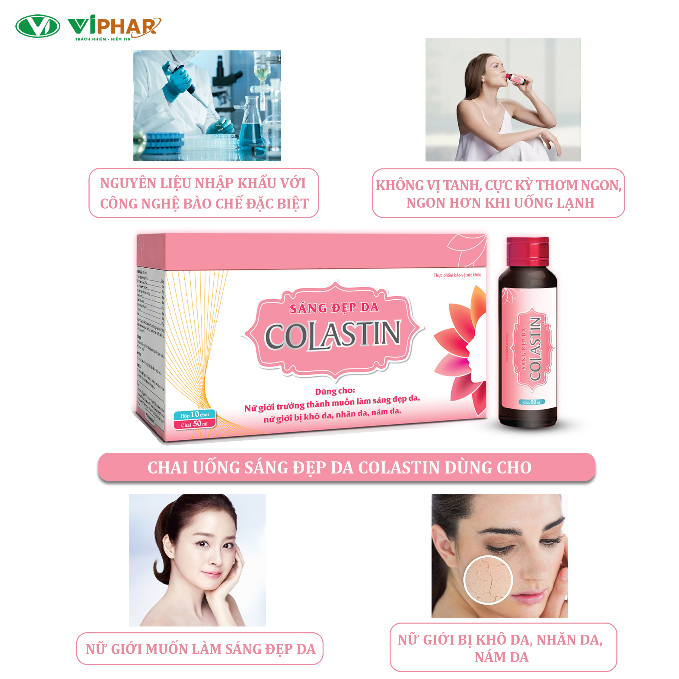 Combo 60 Ngày Nước Uống SÁNG ĐẸP DA COLASTIN, Elastin Marine - Nano Collagen Nhập Khẩu, Giúp Da Căng Mịn, Giảm Khô Da, Nhăn Da, Nám Da, Chống Lão Hoá Da, Đẹp Tóc Móng