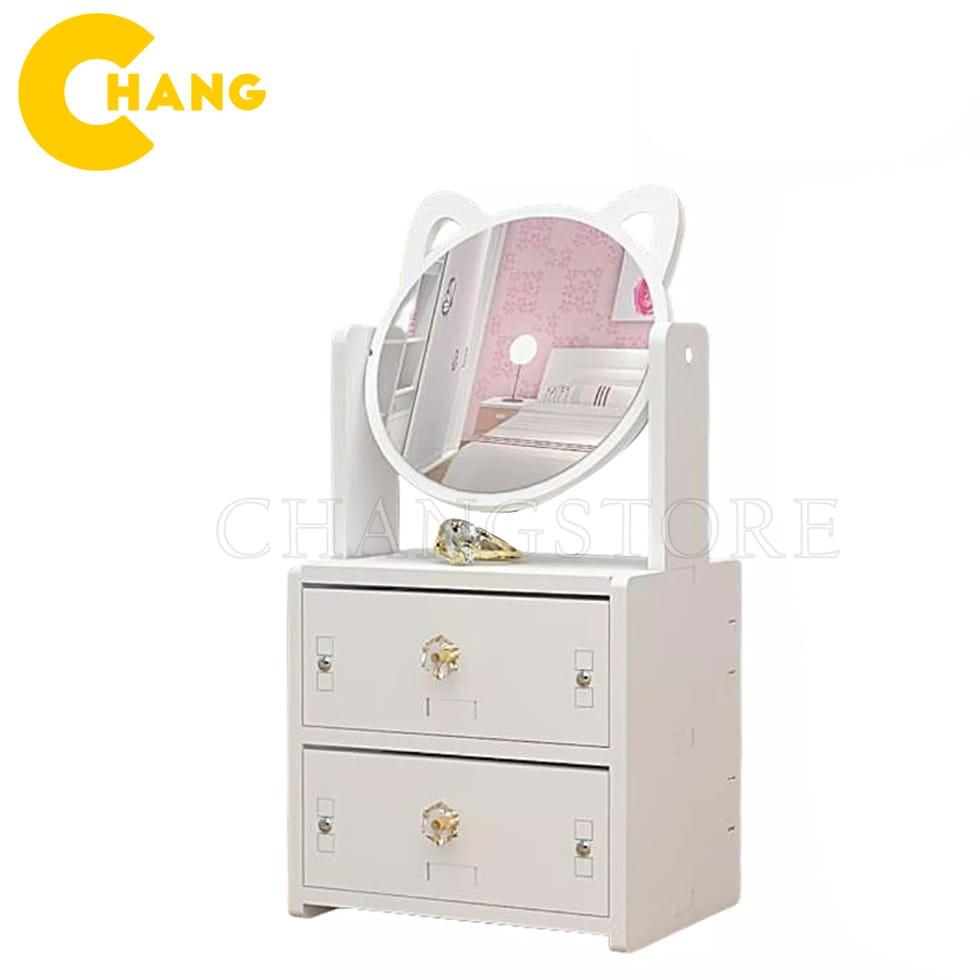 Kệ Đựng Mỹ Phẩm 2 Tầng Mini Gương Tai Mèo Xinh Xắn Đựng Nước Hoa, Son Phấn, Đựng Đồ Trang Điểm Thông Minh