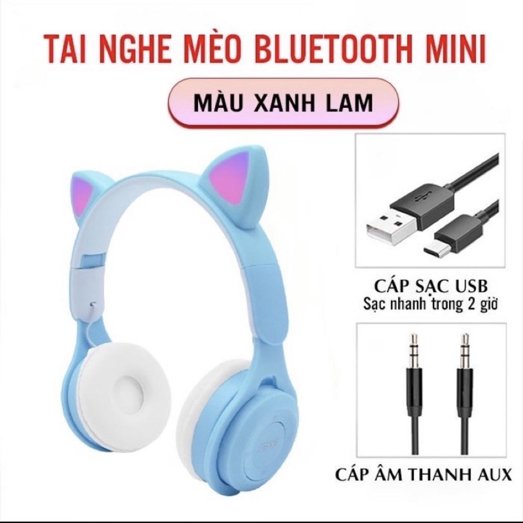 Tai Nghe Mèo Bluetooth , Headphone Tai Mèo Dễ Thương Có Mic,Âm Bass Mạnh Mẽ Và Dung Lượng Pin Khủng 400mAh