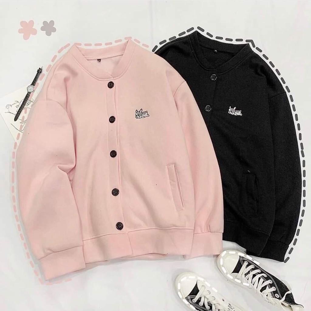 ÁO CARDIGAN Nỉ Bông THÊU CÚN CỰC XINH Form Rộng Unisex Nam Nữ Ulzzang