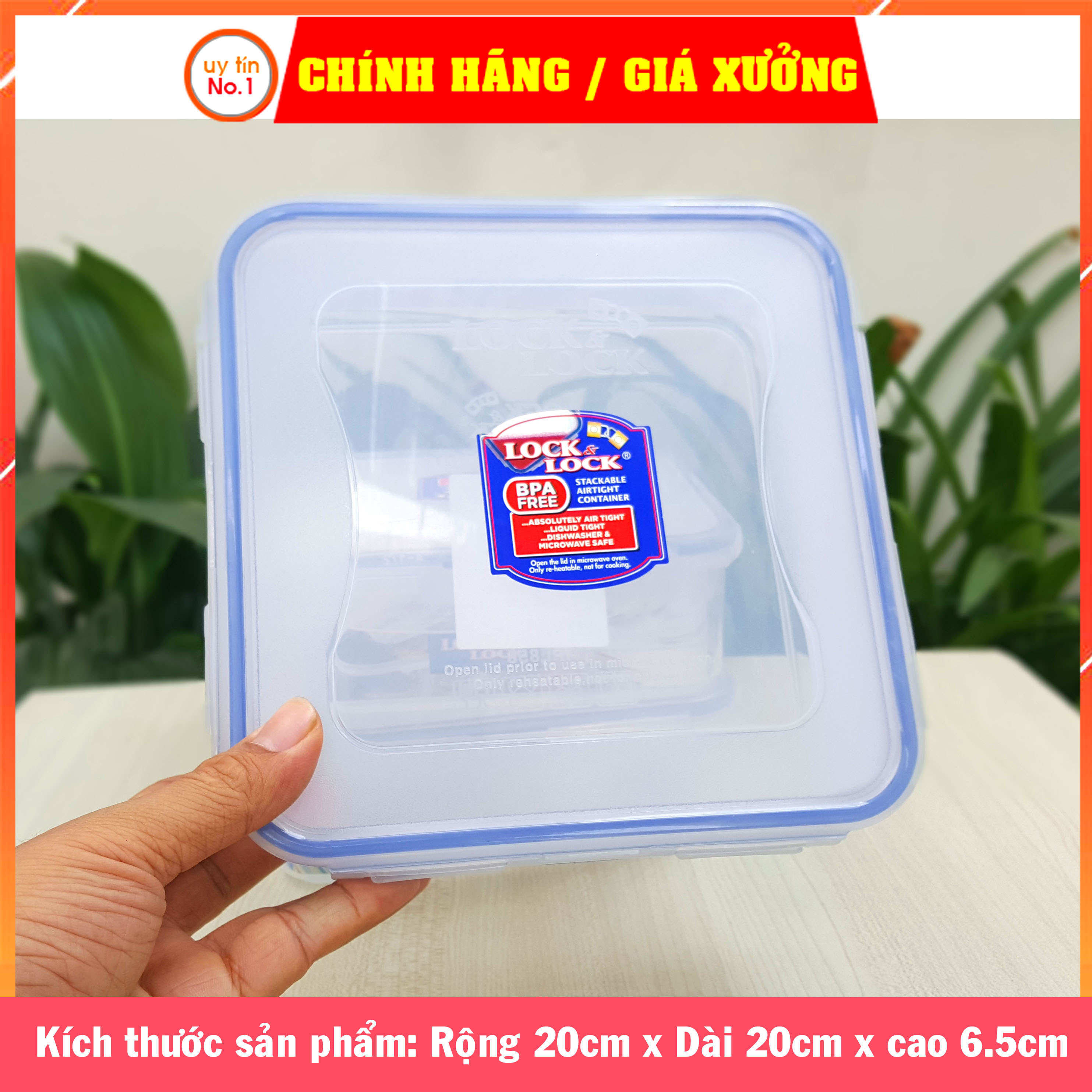 Hộp nhựa đựng thực phẩm Lock&Lock chính hãng HPL858 1,6L hình vuông