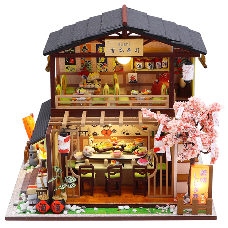 Mô hình nhà DIY Doll House Gibbon Sushi Kèm Mica Chống bụi