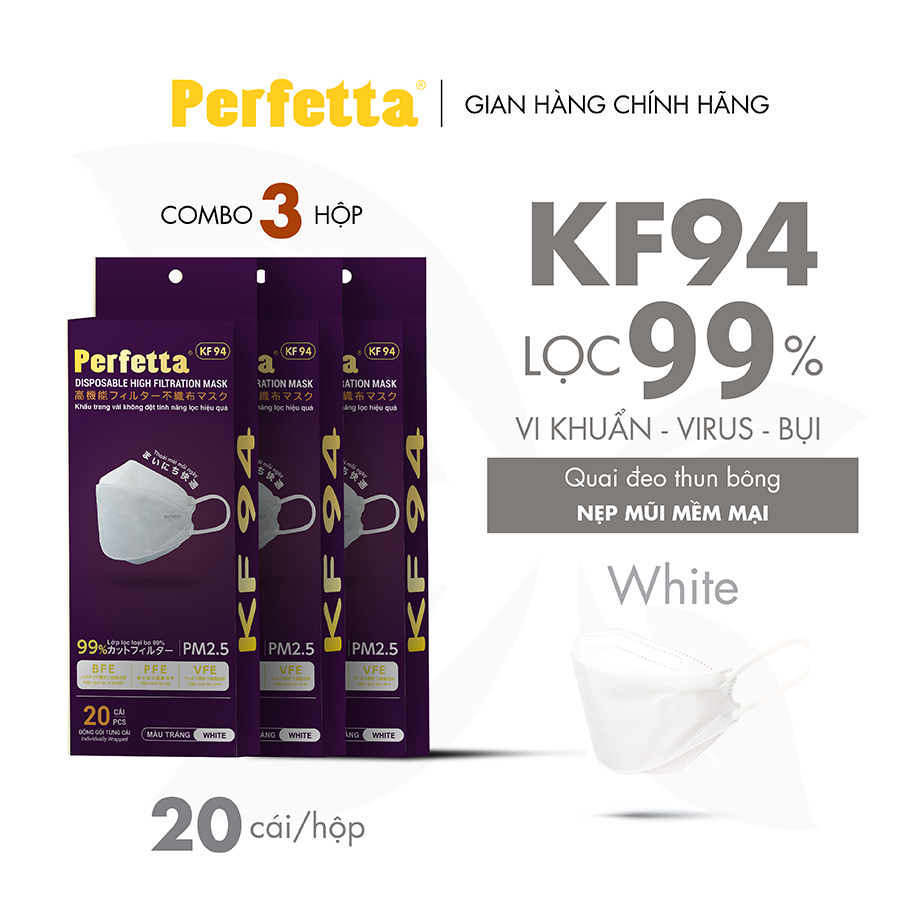 [COMBO 3 HỘP] - Khẩu Trang KF94 Phong Cách Hàn Quốc Chất Lượng Cao, Kháng Khuẩn, Chống Bụi Mịn, 3 Lớp, Bảo Vệ Tối Ưu, Đóng Gói Từng Cái - (20 cái/hộp)