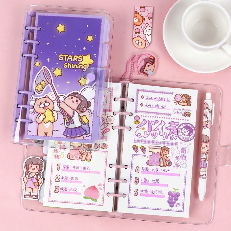 Set hộp quà tặng có sổ tay và cuộn băng keo washi dễ thương + sticker + móc khoá + bookmark + giấy note