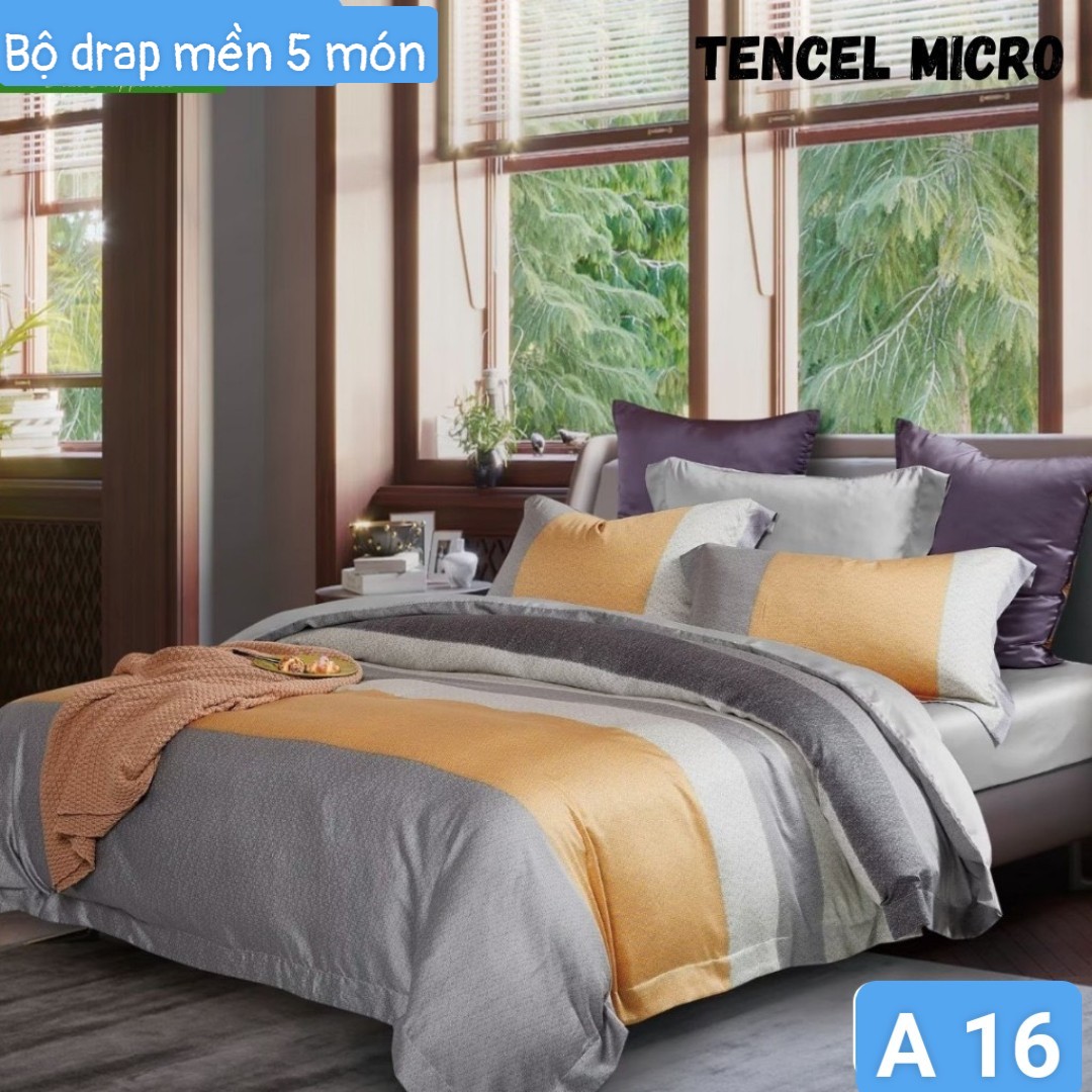 Bộ drap mền tencel hàn quốc 5 món ( 1 drap + 1 chăn chần bông + 3 áo gối) đủ size