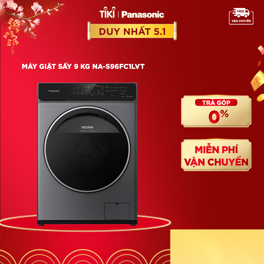 Máy Giặt Sấy Cửa Trước Panasonic 9 Kg giặt 6kg sấy NA-S96FC1LVT - Diệt khuẩn đến 99.99% - Giặt sấy 2 trong 1 - Hàng Chính Hãng (Xám) - Giao Toàn Quốc