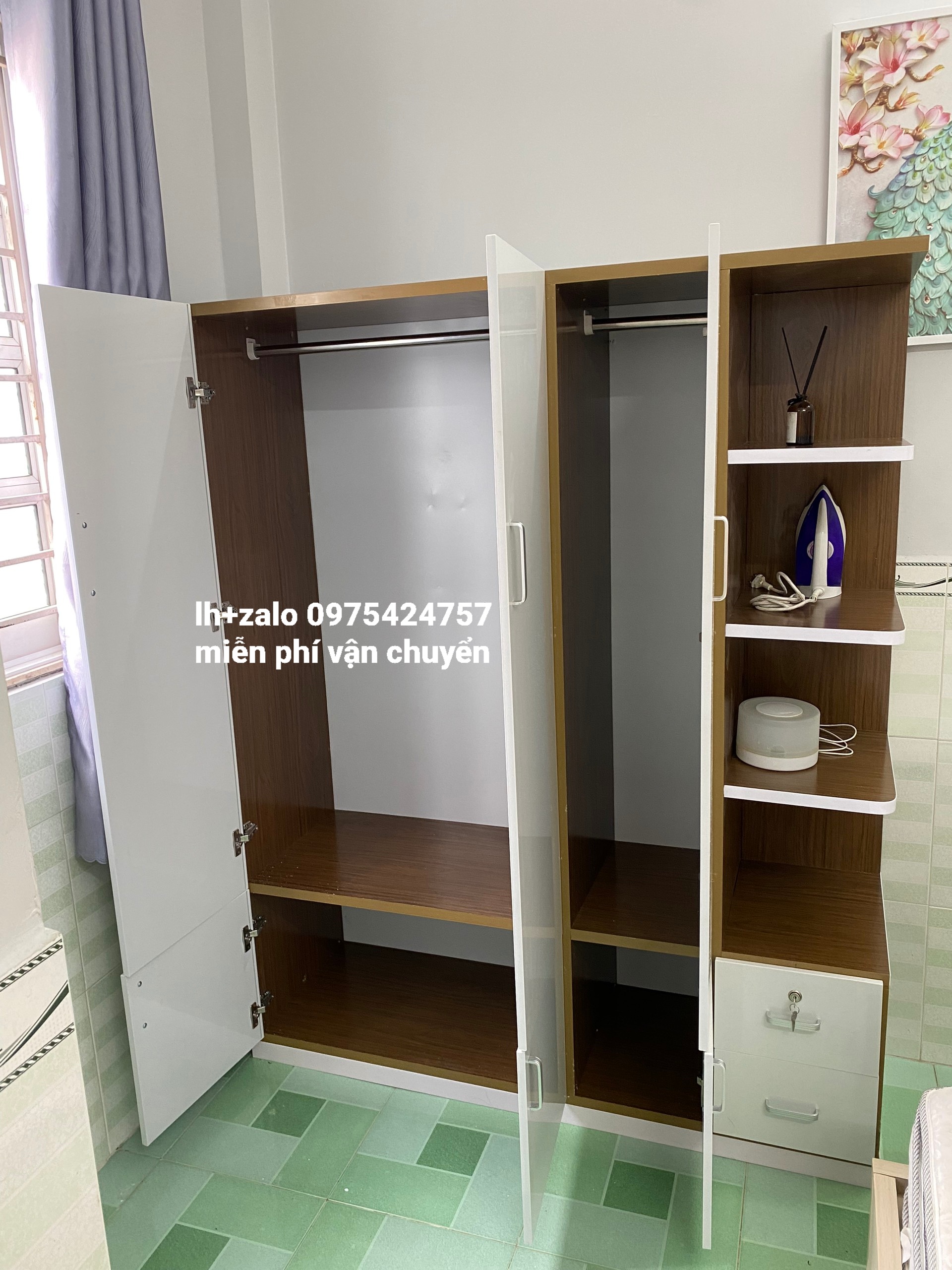 Tủ nhựa đài loan 3 cánh 1 kệ phối màu