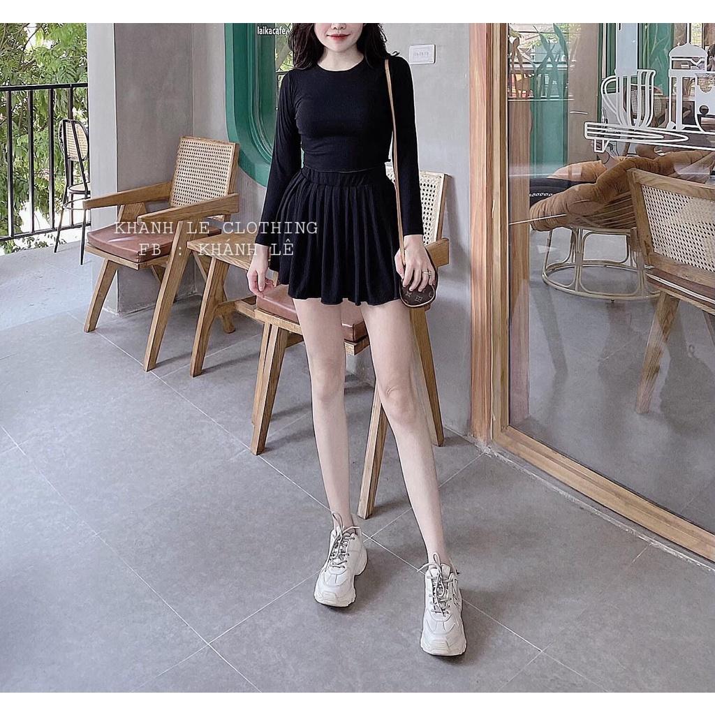 Váy set áo croptop kèm chân váy xếp ly