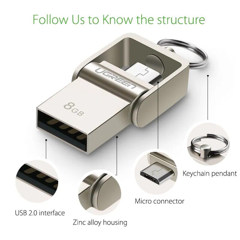 Ugreen UG30431US179TK 16GB USB 2.0 + MICRO USB hỗ trợ OTG cao cấp - HÀNG CHÍNH HÃNG