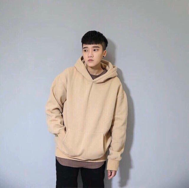 Áo hoodie trơn màu be nón 2 lớp vải nỉ bông mềm mịn