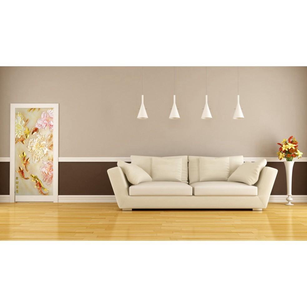 Tranh dán tường cửa sổ 3D cá chép vàng Lunawall-0015