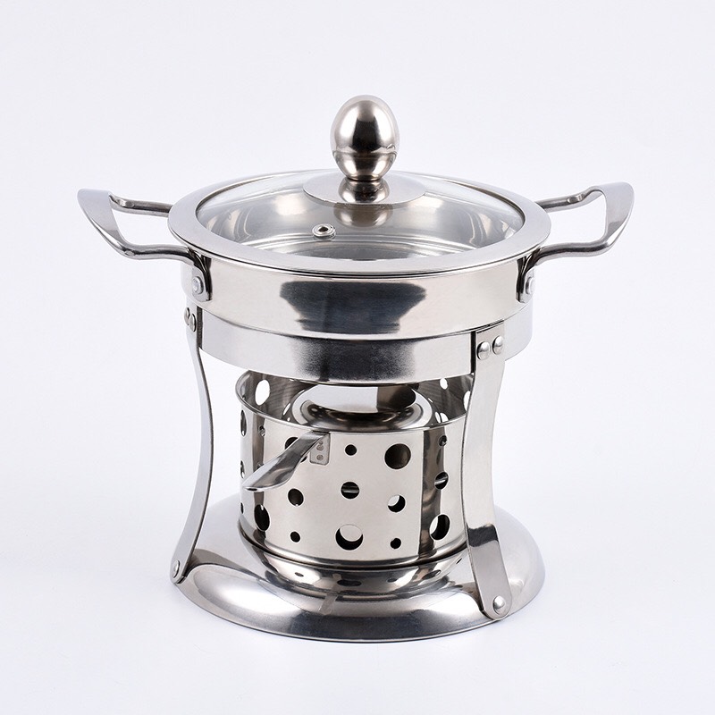 Bộ Bếp Nồi Lẩu Inox 1 Người Đa Năng 2 Trong 1 - Thép Không Gỉ