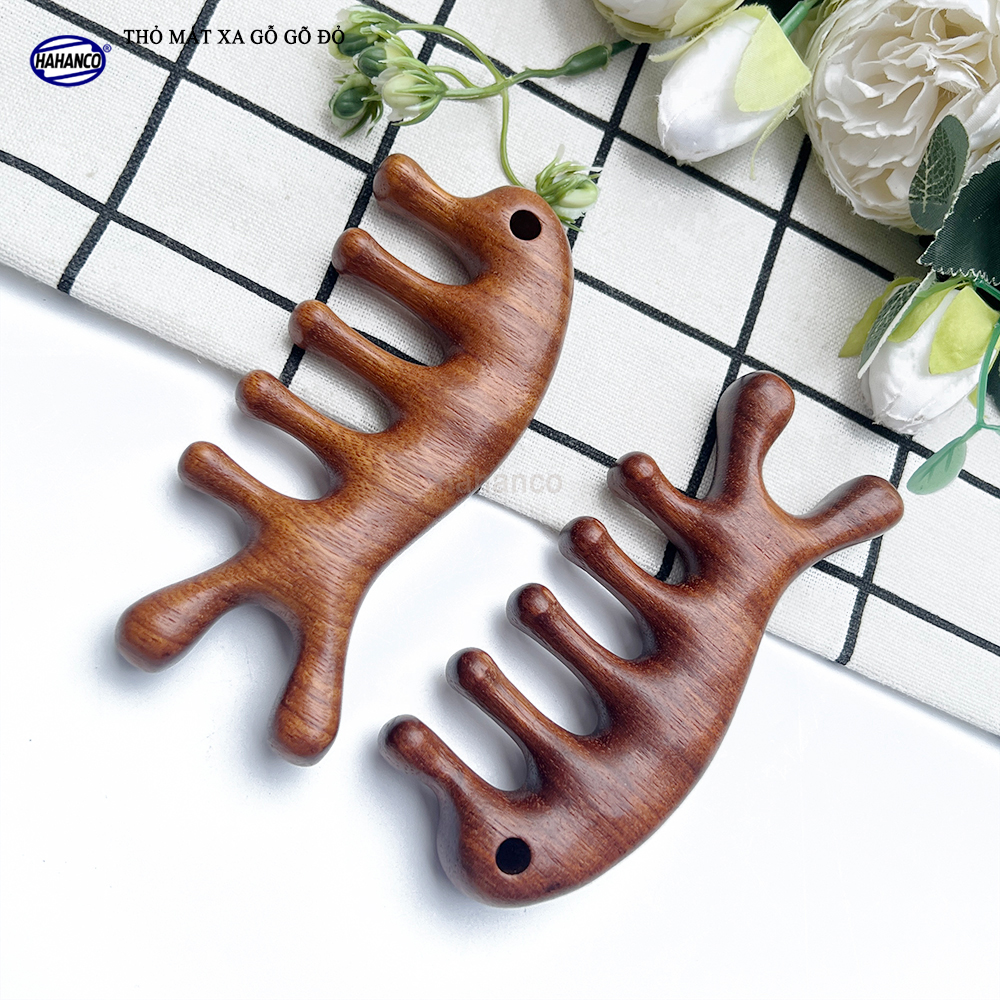 Dụng Cụ Mát Xa Tai Thỏ 5 Răng Gỗ Gõ Đỏ Thư Giãn Giảm Dụng Tóc - HAHANCO - MH385