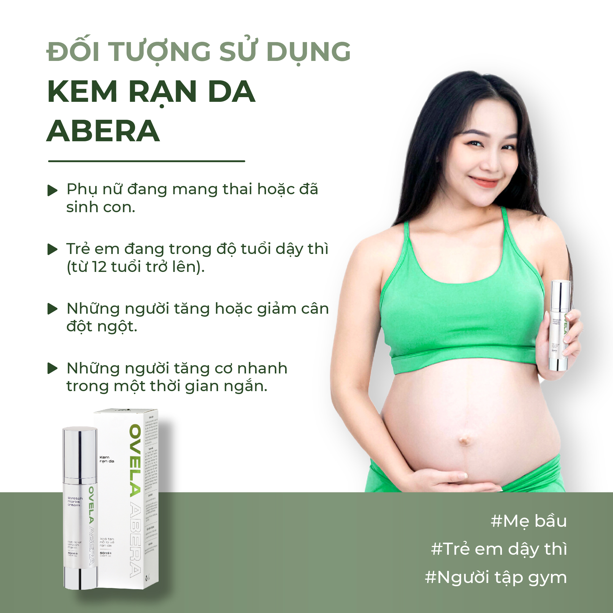 [Combo 2] Kem Rạn Da OVELA ABERA 50ML, Dưỡng Ẩm,  Giảm Rạn Cũ, Ngừa Rạn Mới, Mờ Thâm Bụng, Xóa Tan Mọi Âu Lo Về Rạn Da