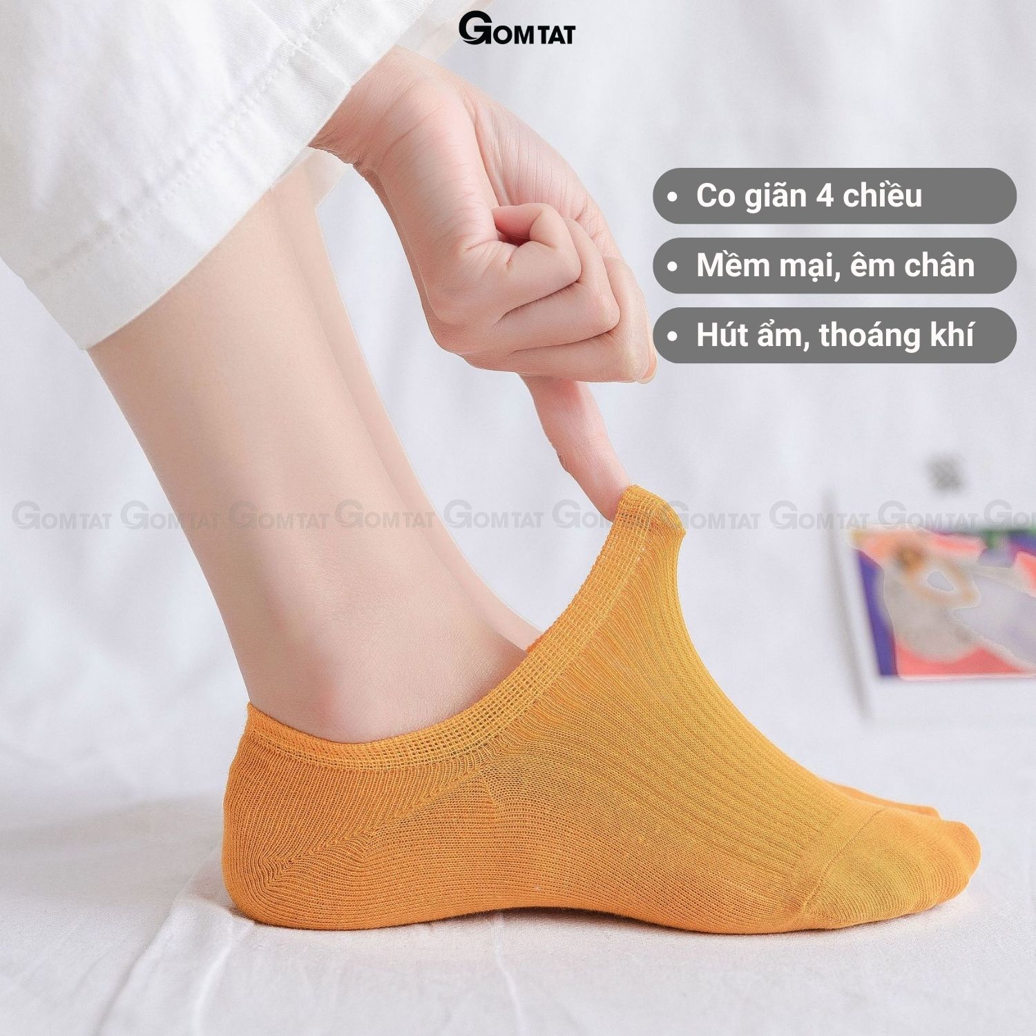 Set 10 đôi tất vớ nữ cổ ngắn GOMTAT cao cấp có đệm cao su chống tuột gót, chất liệu cotton thoáng mát - NUCN-CC-03