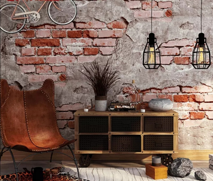 Cuộn 5 Mét Decal Giấy Dán Tường Gạch Thô Phong Cách