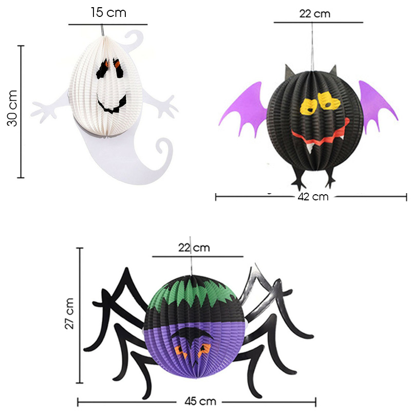 Combo trang trí Halloween ma - nhện - dơi bằng giấy 