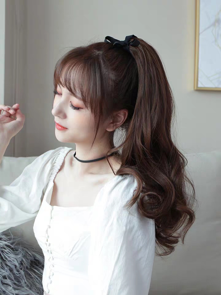 Tóc giả cột xoăn kiểu Hàn siêu sang chảnh, cam kết y hình, giống tóc thật 100%, chất tơ Hàn cao cấp loại 1, chịu nhiệt tốt có thể bấm uốn, duỗi, gội thoải mái