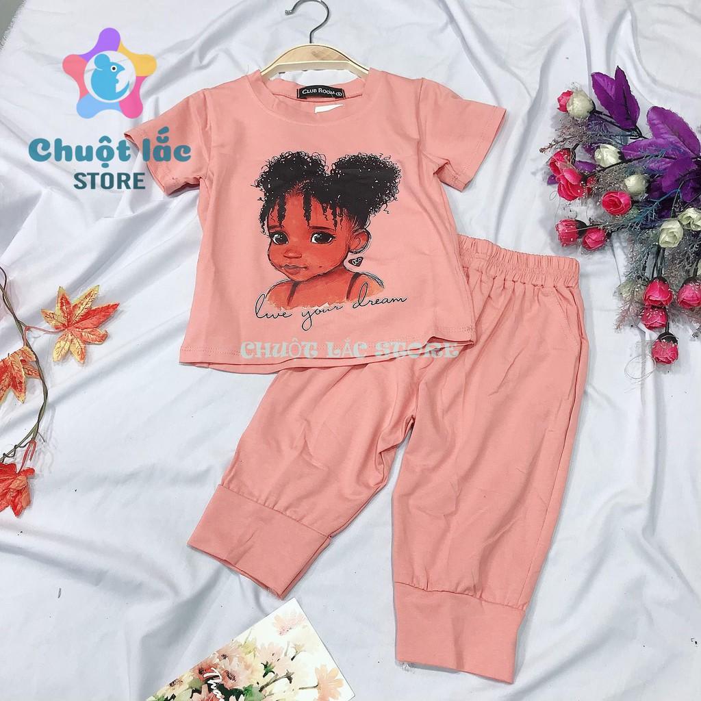 Bộ quần áo bé gái cô gái tóc xù thun cotton 4 chiều cho bé từ 8kg đến 35kg