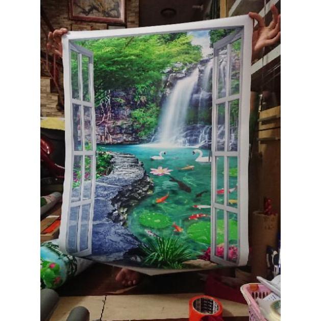 Tranh dán tường cửa sổ HD Đôi thiên nga