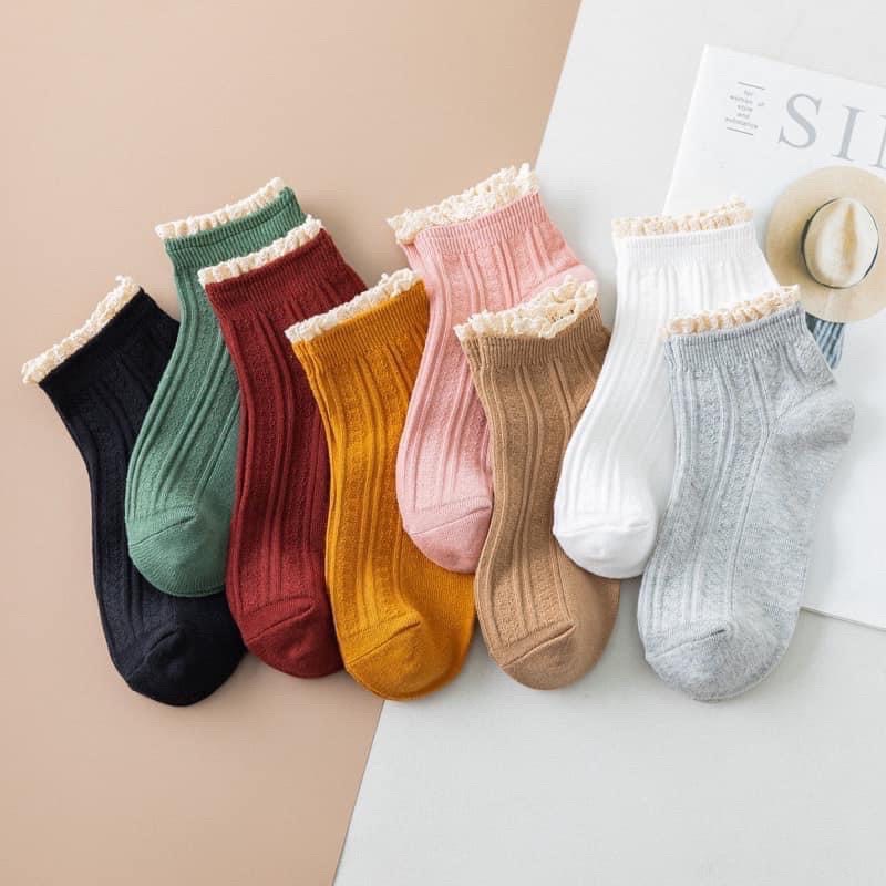 Set 10 Đôi Tất, vớ nhún cổ bèo nữ cao cổ phong cách Hàn Quốc,cao cấp, chất liệu cotton, có nhiều màu