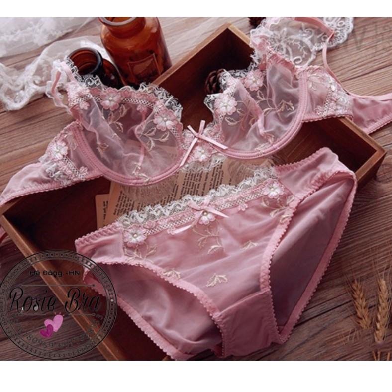 Bộ Đồ Lót Có Gọng Không Đệm Ren Hoa Anh Đào S067