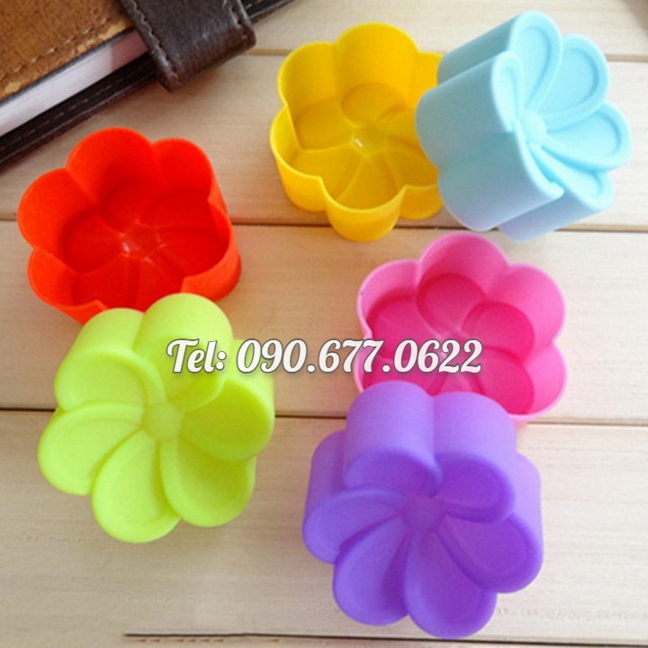 Bộ 10 khuôn silicone 3 lớp làm bánh, rau câu, bánh bông lan, bánh da lợn, bánh cookie hình hoa mai 5 cánh tròn – Mã số 1100