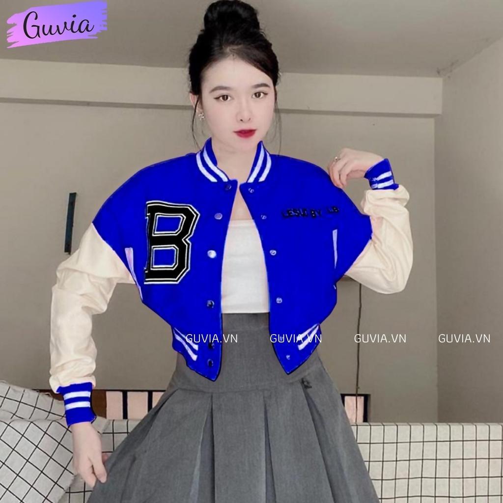 Áo Khoác Bomber Croptop Nỉ THÊU CHỮ B Nữ Form Rộng HOT Mặc Đẹp