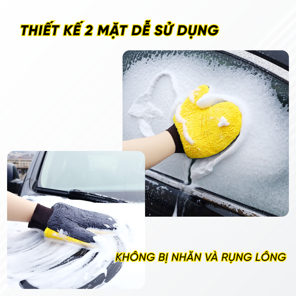 Bao Tay Rửa Xe Ô Tô Chuyên Dụng - Găng Tay Microfiber Hai Mặt Lau Rửa Xe Mềm Mịn Tạo Bọt Tốt, Bảo Vệ Sơn Xe