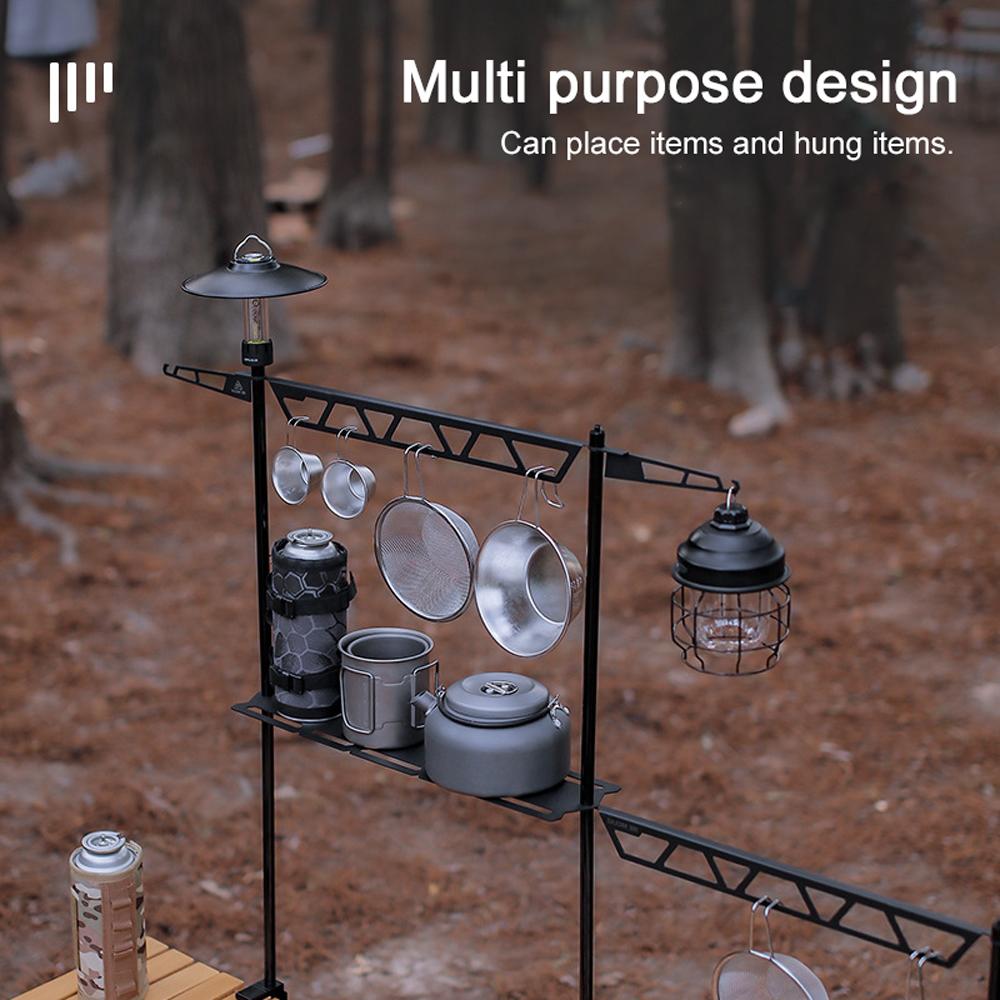 Desk-Mounted Camping Detachable Lamp Holder Practical High Strength Metal Black Outdoor Hiking Storage Rack Light Bracket Drying Rack Hung Shelf With Hook