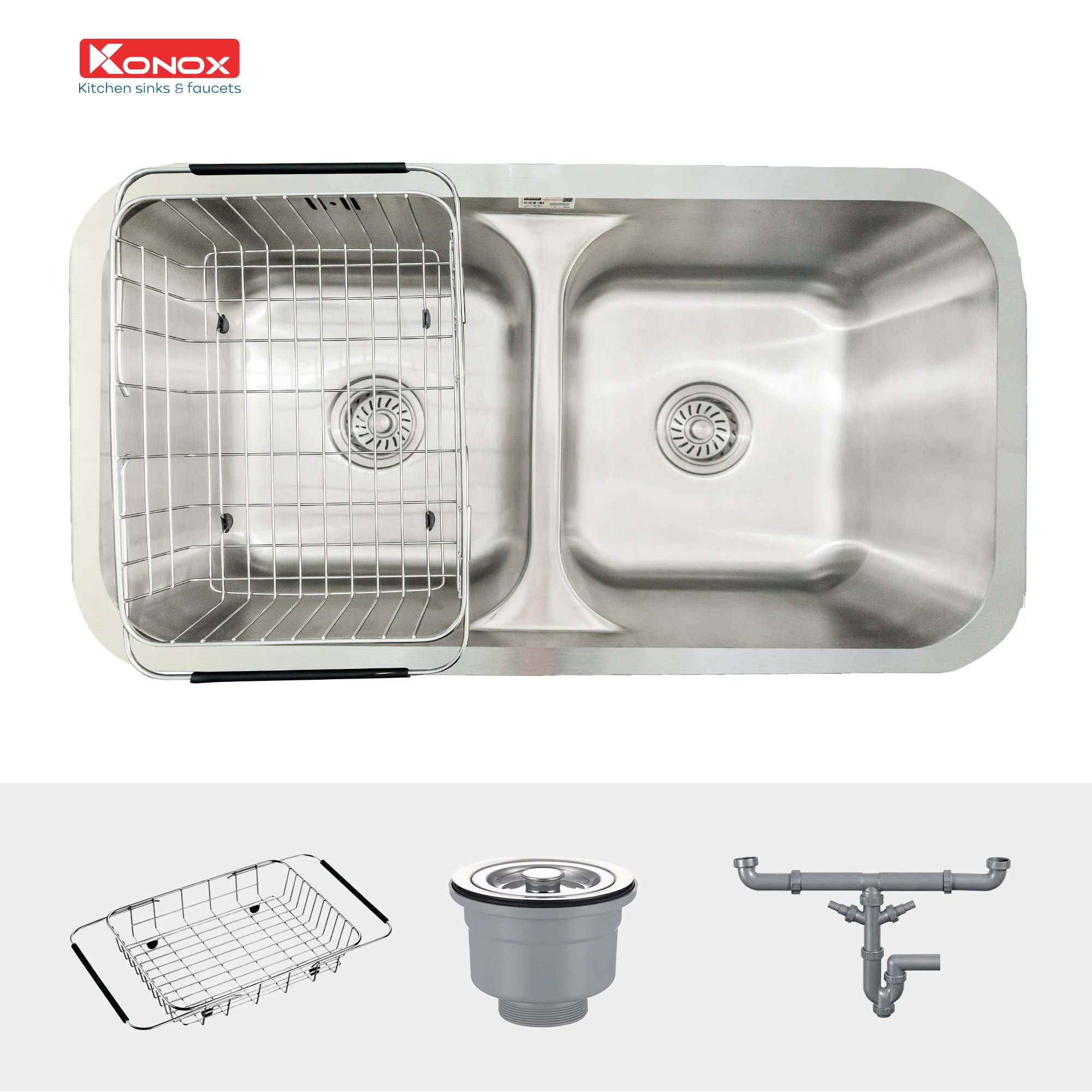 Chậu rửa bát Konox, Undermount Series, Model KN8246DUA, Inox 304AISI tiêu chuẩn châu Âu, 820x460x220(mm), Hàng chính hãng