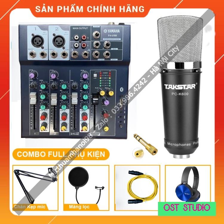 Combo Bộ Livestream Mixer F4 Blutooth Mic PC K600 Tặng Kèm Tai Nghe Đầy Đủ Dây Kết Nối , Dễ Dàng Lắp Đặt