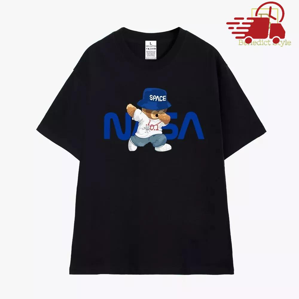 Áo thun tay lỡ cao cấp unisex form rộng in hình Gấu NASA dabbing
