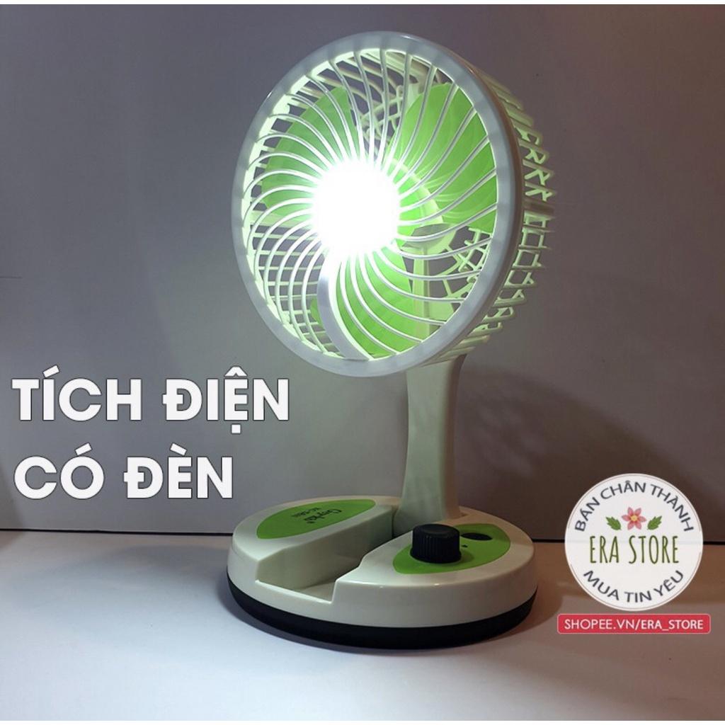 Quạt Tích Điện Mini Để Bàn Gấp Gọn, Có Đèn Sáng Tiện Lợi ,Gió Cực Mạnh – Hàng Loại 1