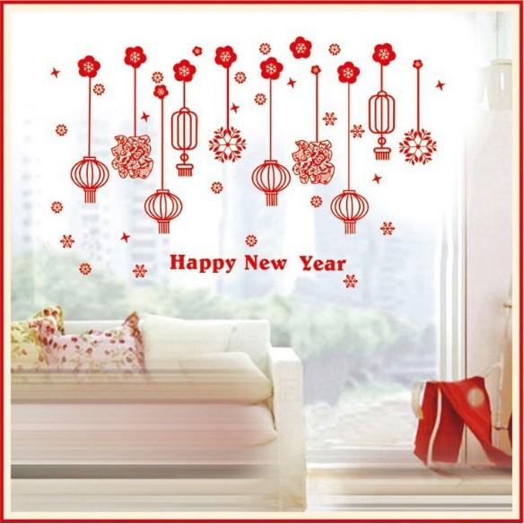 Decal trang trí Tết - Rèm dây lồng đền sợi đỏ