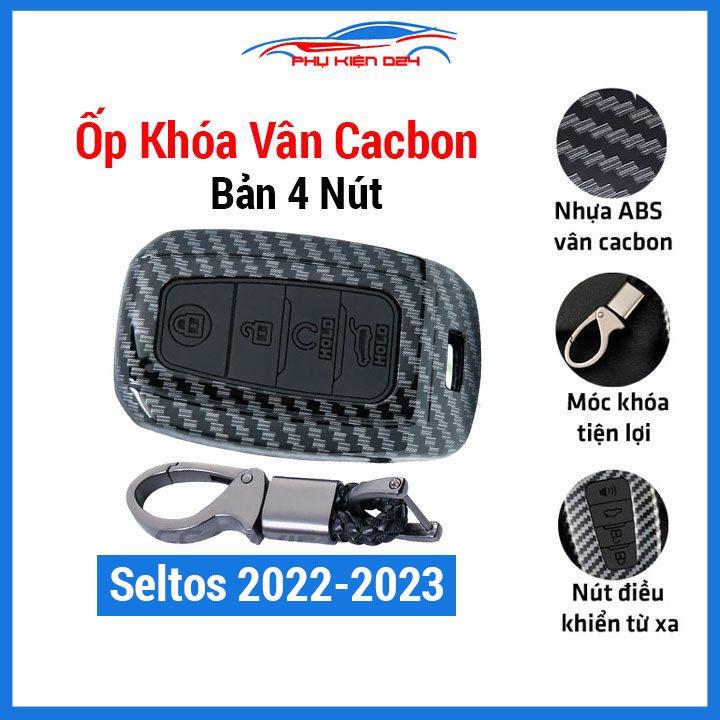Ốp chìa khóa vân cacbon Seltos 2022-2023 4 nút kèm móc khóa