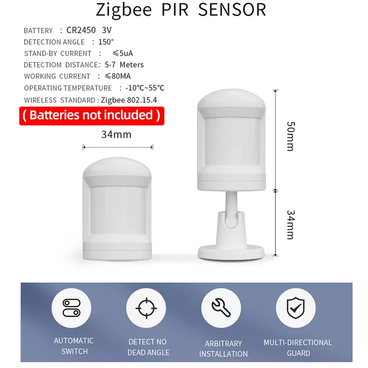 Cảm Biến Chuyển Động PIR Motion Sensor ZigBee 3.0 Hỗ Trợ Tuya Smart -Hàng Chính Hãng