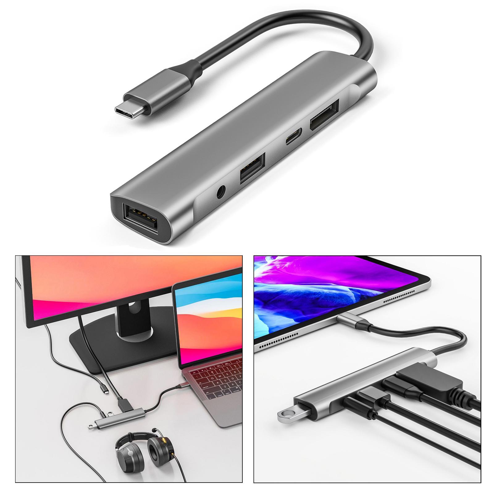 In 1 USB C Hub Adapter 60W PD 4K@60Hz Microphone Laptop