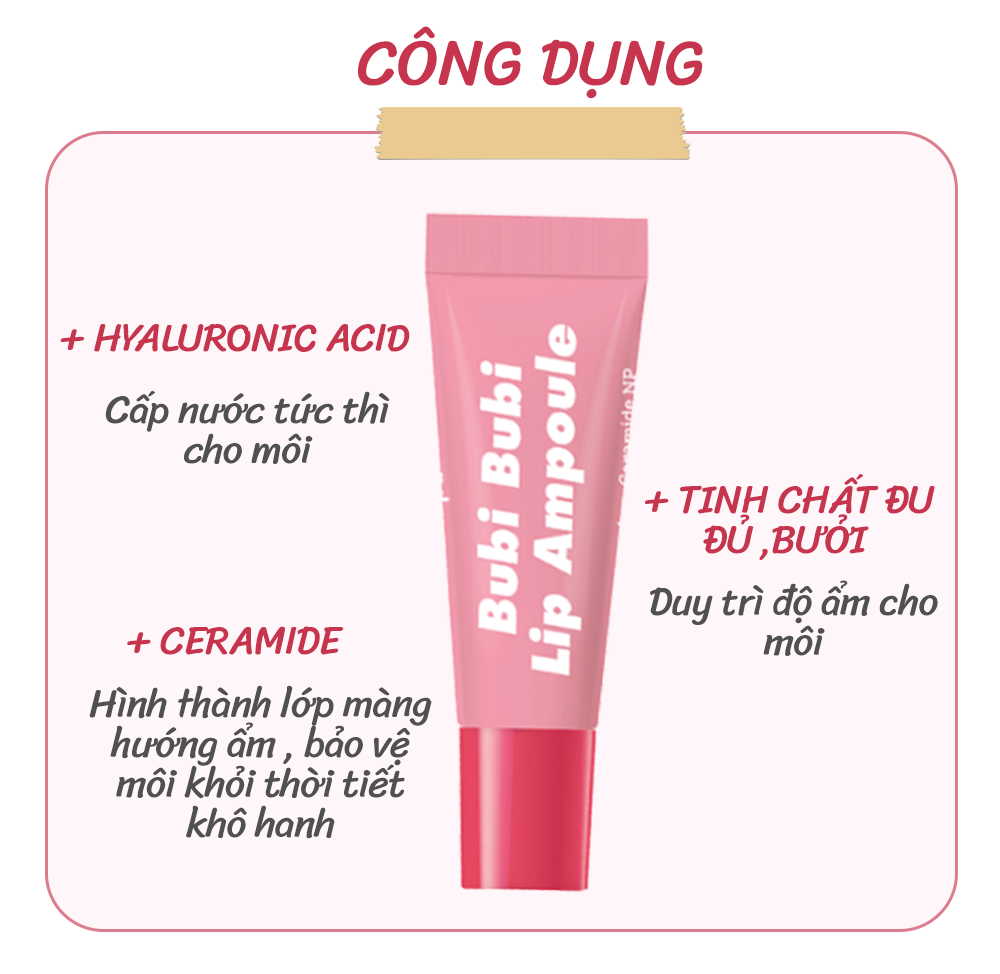 Combo chăm sóc môi hiệu quả tẩy tế bào chết môi , mặt nạ ngủ môi và tinh chất dưỡng môi Unpa Bubi Lip Scrub Red 10ml + Bubi Lip Mask 10g + Bubi Lip Ampoule 9g