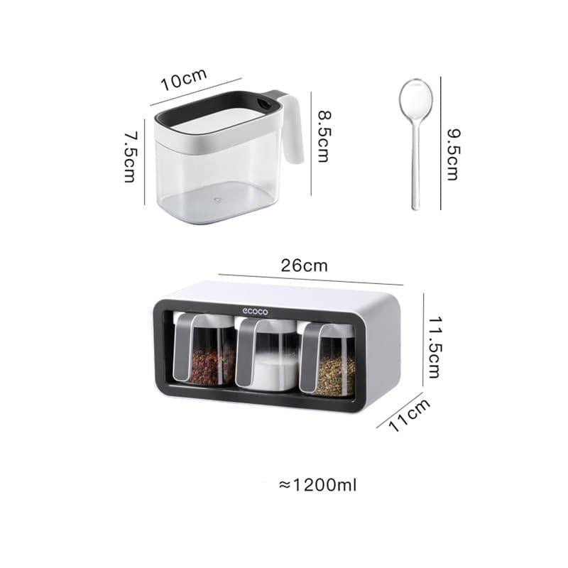 Kệ Đựng Gia Vị Dán Tường Ecoco không cần khoan đục, Bộ 3 Hộp Đựng Gia Vị Kèm Thìa Nhà Bếp Mẫu Mới 2021 tiết kiệm không gian