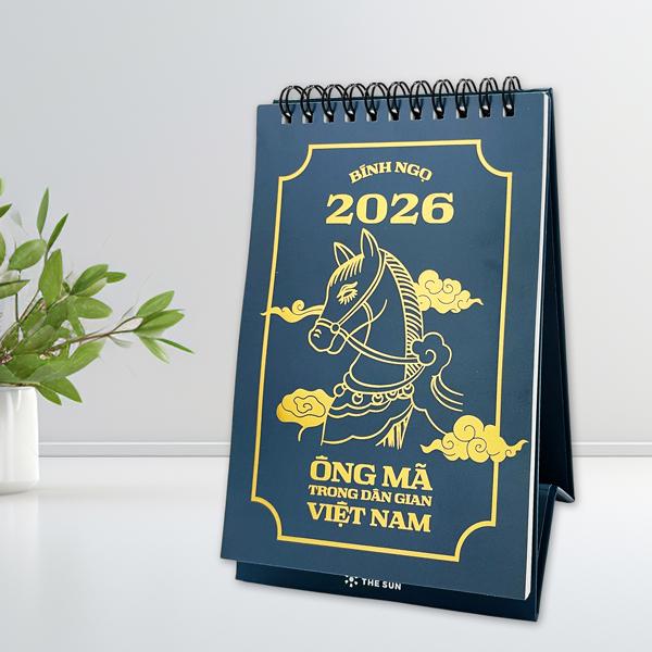 Lịch Bàn Chữ A 2026 - The Sun - Ông Mã - Màu Xanh