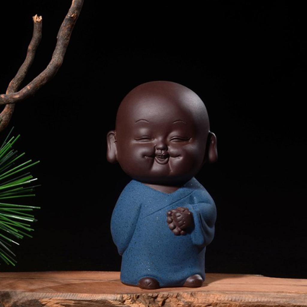 Mini Ceramic Buddha Statue Monk Tea Pet for Zen Garden Sand Meditation Home Office Table Decoration