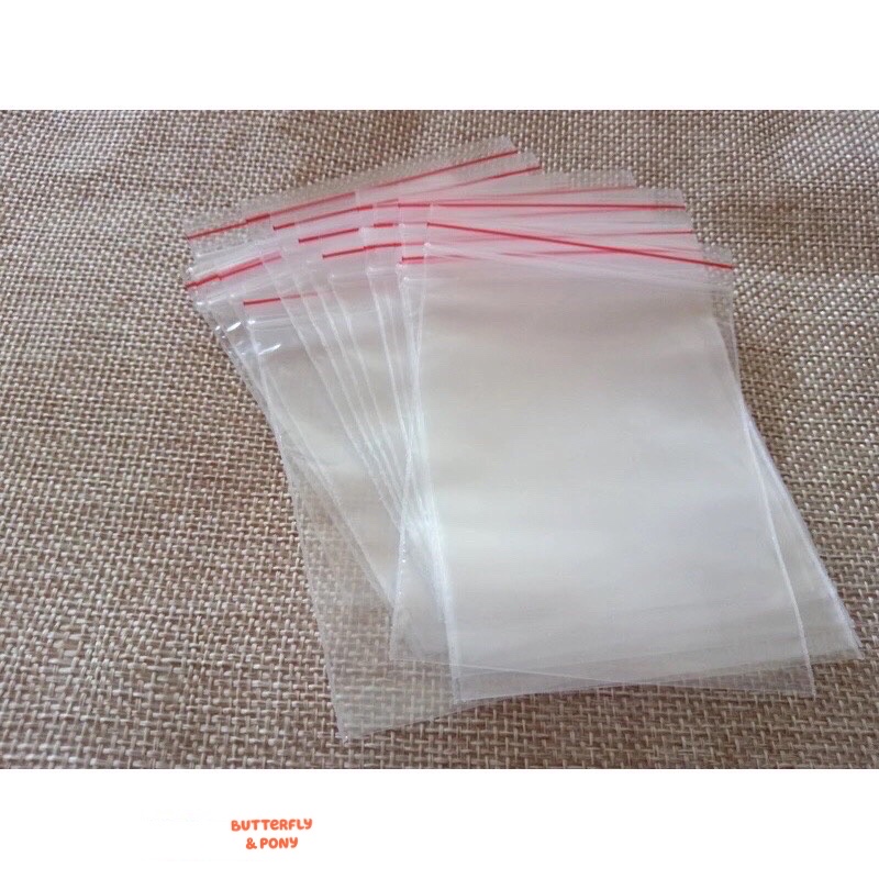 100g Túi Zip Trong Chỉ Đỏ To Size 12cm x 7cm