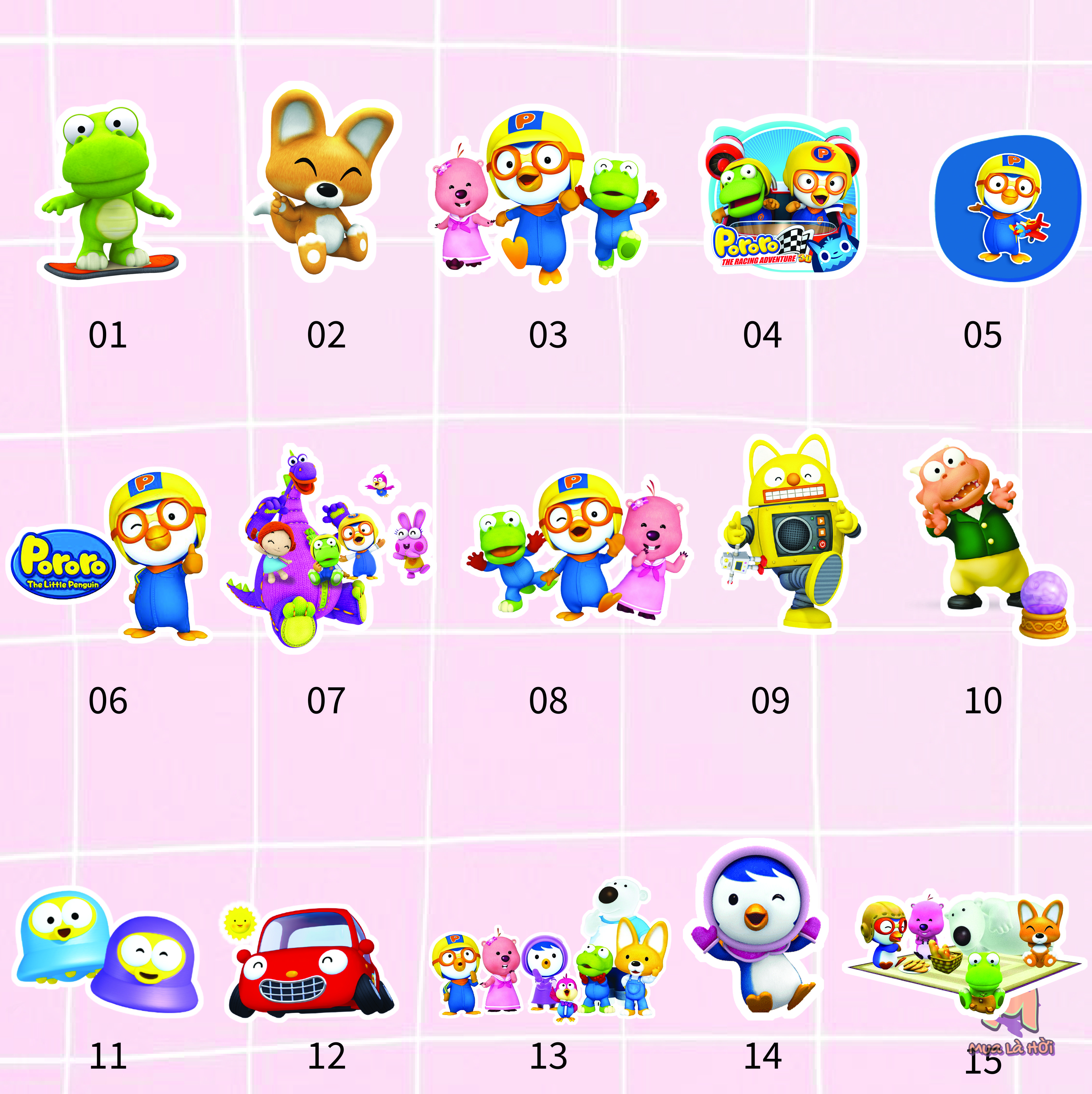 Miếng dán Stickers chủ đề Chú chim cánh cụt Pororo