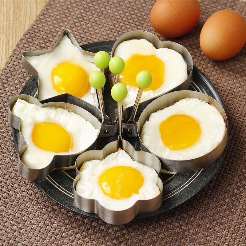 Khuôn Chiên Trứng Tạo Hình Inox Đẹp Mắt Sáng Tạo Nhiều Hình Dễ Thương Cho Nhà Bếp, Khuôn Rán Trứng Ốp La, Bánh - Khay Chiên Tạo Nhiều Hình Cute Có Núm Cầm