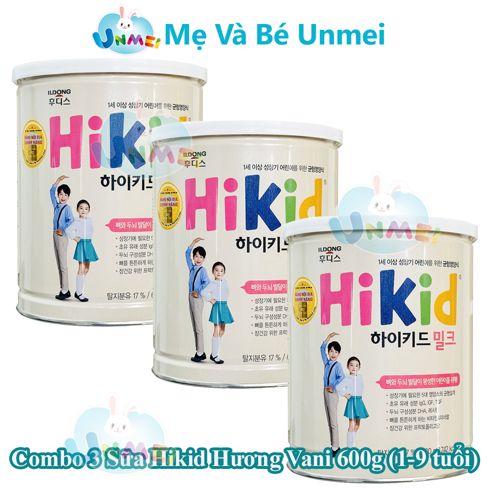 Bộ 3 Hộp Sữa HIKID tăng CHIỀU CAO &amp; CÂN NẶNG Vani 600g - Hàng Nội địa Hàn