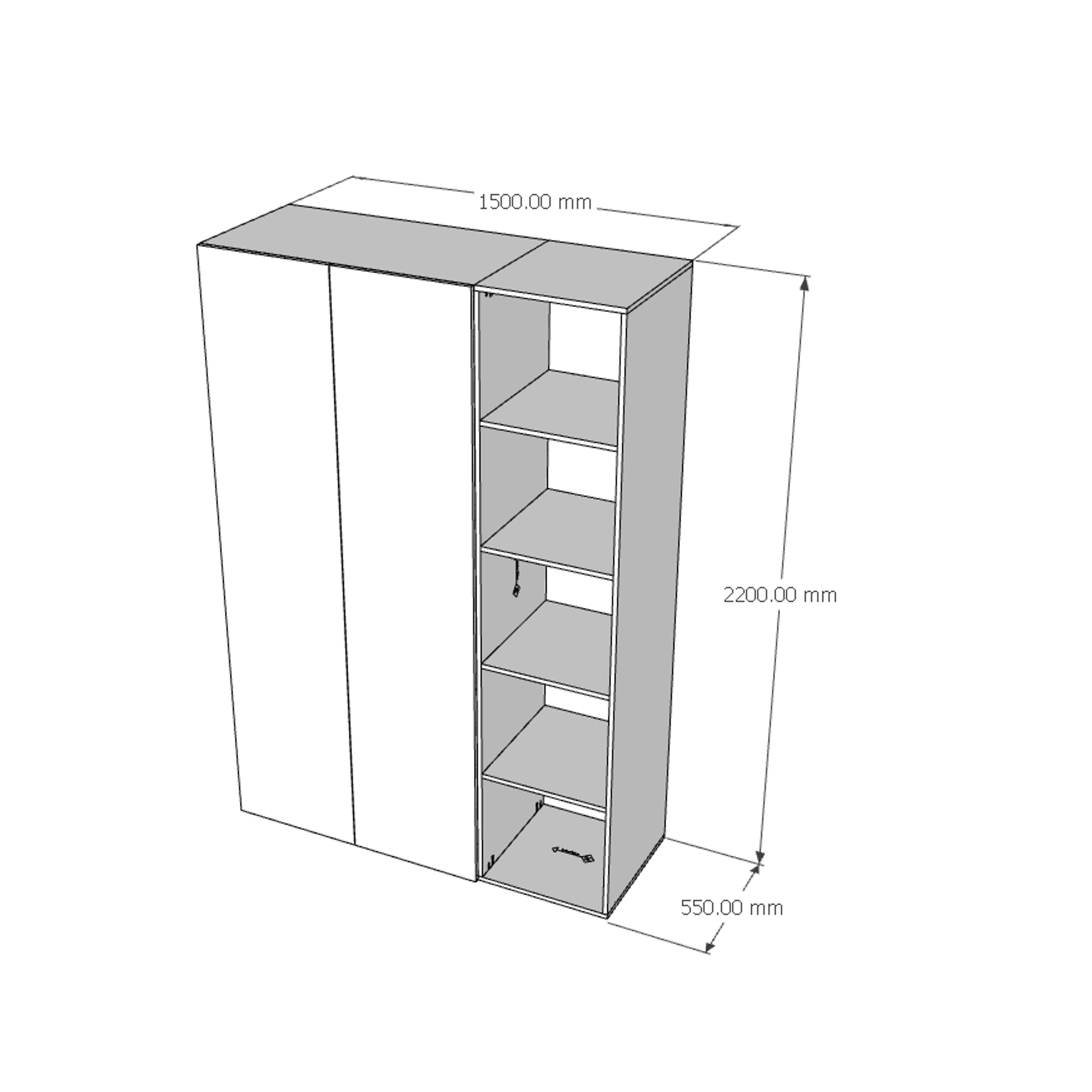 [Happy Home Furniture] SCANDINA, Tủ quần áo 2 cánh mở kết hợp kệ , 150cm x 55cm x 220cm ( DxRxC), TCM_098